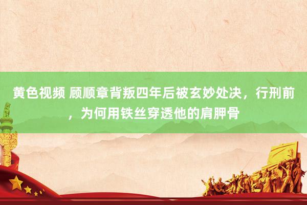 黄色视频 顾顺章背叛四年后被玄妙处决，行刑前，为何用铁丝穿透他的肩胛骨